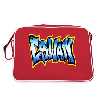 Erwan GRAFFITI NAME PRINT - Retro Tasche - Rot/Weiß - Hinten