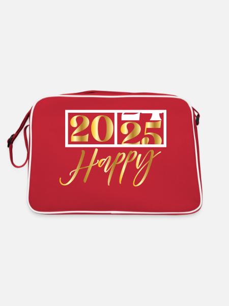 2025 Happy – Funny Silvester Design - Retro Tasche - Rot/Weiß - Hinten