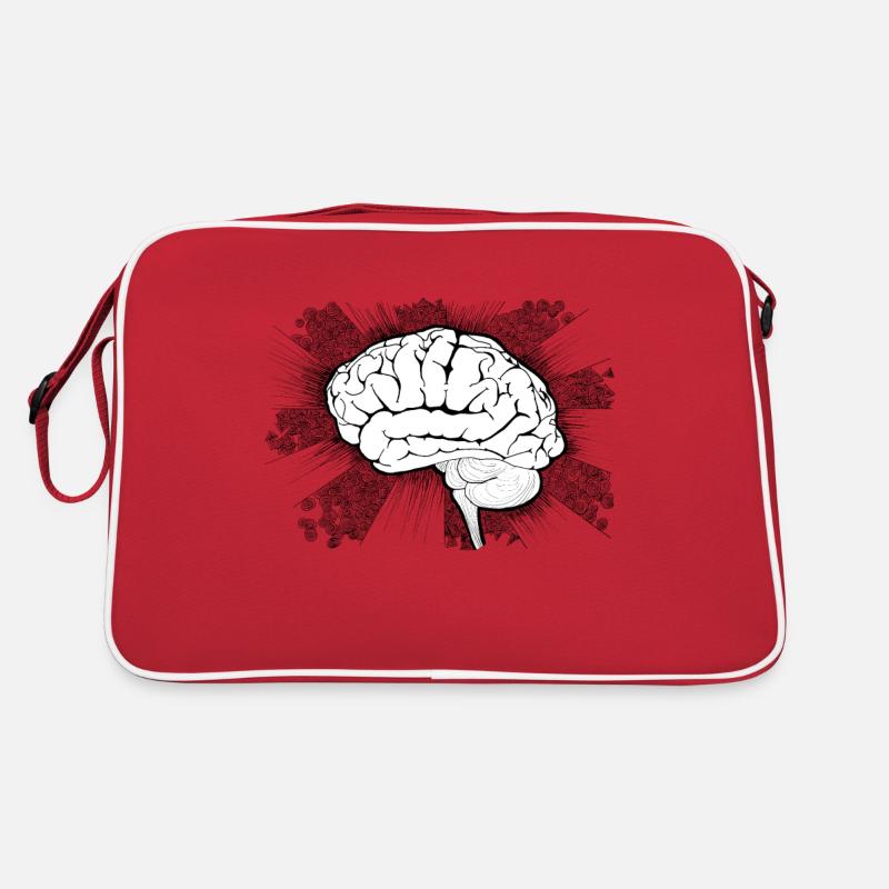 Gehirnkirmes Doodle Design - Retro Tasche - Rot/Weiß