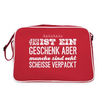 lustiger Spruch - Retro Tasche - Rot/Weiß - Hinten