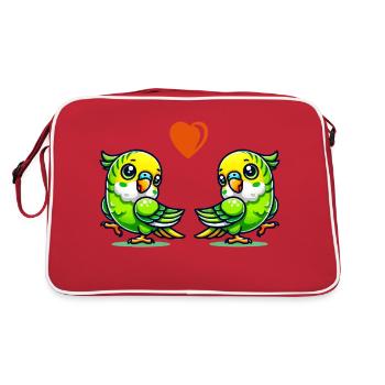 Wellensittich love - Retro Tasche - Rot/Weiß - Hinten