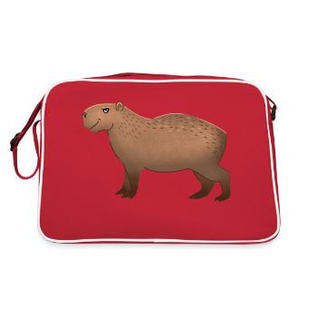 Hand gezeichnet Capybara stehend - Retro Tasche - Rot/Weiß - Hinten
