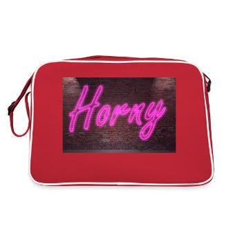 Enseigne au néon Horny sur mur de briques - Sac Retro - rouge/blanc - Dos