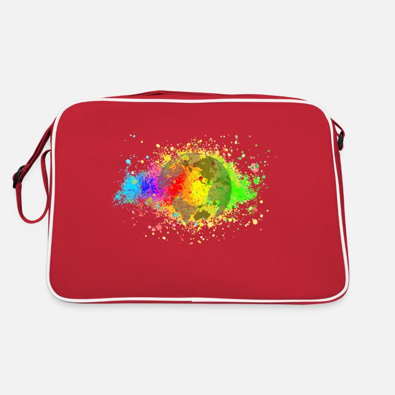 Regenbogen Sprenkel Welt - Retro Tasche - Rot/Weiß