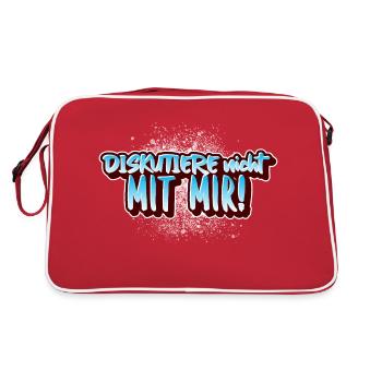 "Diskutiere nicht mit mir" lustiger Spruch - Retro Tasche - Rot/Weiß - Hinten