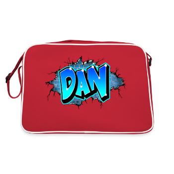Graffiti DAN Wall Cracks Blue Bricks - Retro Bag - red/white - Back