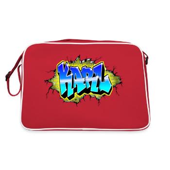 Graffiti KARL mur fissure Brique Jaune - Sac Retro - rouge/blanc - Dos