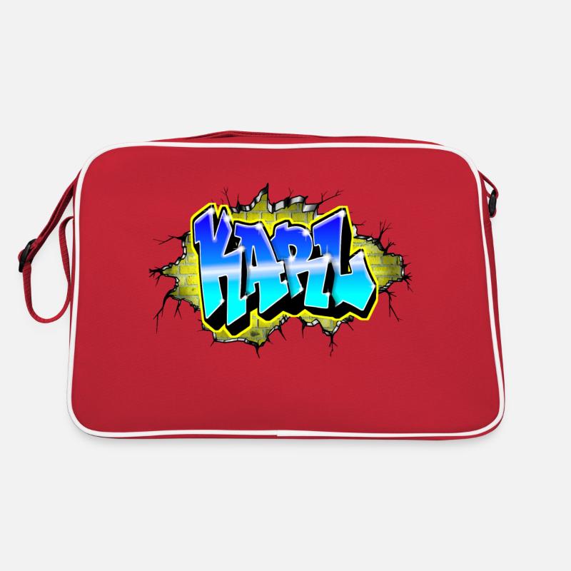 Graffiti KARL Wall Crack Ziegel Gelb - Retro Tasche - Rot/Weiß