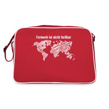 Fernweh ist nicht heilbar (Logo in weiss) - Retro Tasche - Rot/Weiß - Hinten