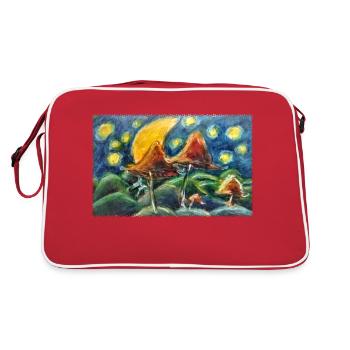 Montagnes et champignons Graphiques Pastels à l’huile - Sac Retro - rouge/blanc - Dos