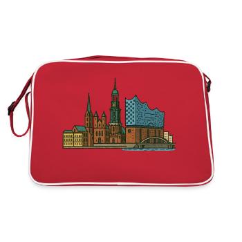 hamburg skyline - Retro Tasche - Rot/Weiß - Hinten