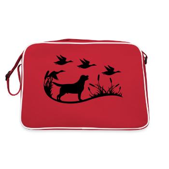 Labrador with reeds and ducks - Retro Bag - red/white - Back
