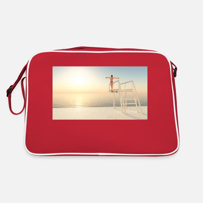 Turmspringerin auf einem Sprungbrett - Retro Tasche - Rot/Weiß