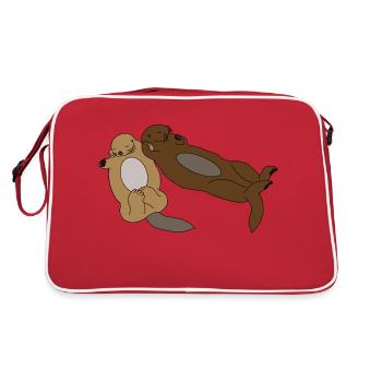 Cute Sleeping Otters - Retro Bag - red/white - Back