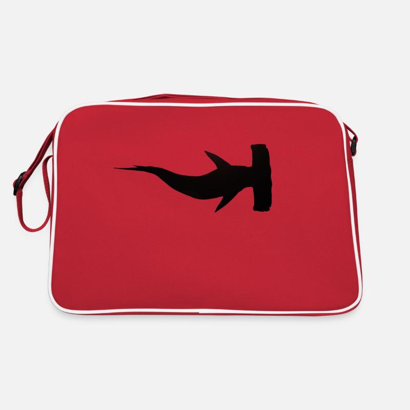 Silhouette mit einem großen Hammerhai - Retro Tasche - Rot/Weiß