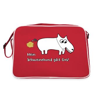 Mein Schweinehund gibt Gas! - Retro Tasche - Rot/Weiß - Hinten