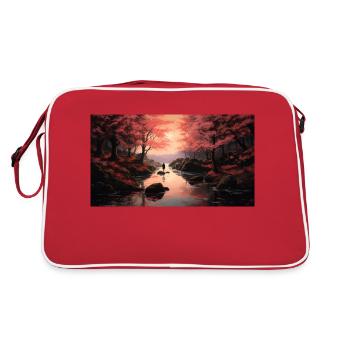 Cherry Trees Japanese Style - Retro Tasche - Rot/Weiß - Hinten