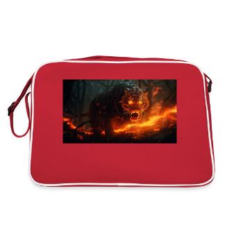 orange tiger with big fangs in the forest - Retro Bag - red/white - Back