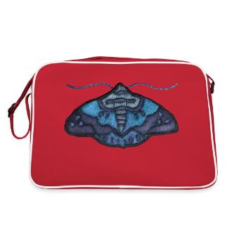 Blaue Motte – einzigartiges Stickmuster - Retro Tasche - Rot/Weiß - Hinten