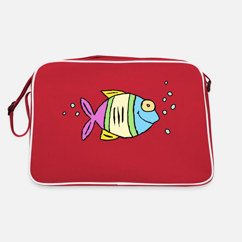 Poisson Cichlide Eau Mer Graffiti Dessin - Sac Retro - rouge/blanc