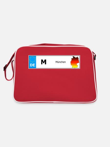 München Autokennzeichen Fahrzeugnummer Auto - Retro Tasche - Rot/Weiß - Hinten
