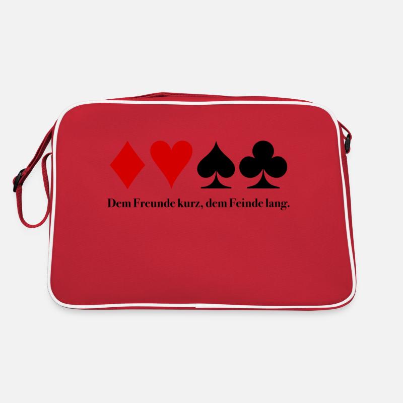 Dem Freunde kurz, dem Feinde lang – Skat Spruch - Retro Tasche - Rot/Weiß