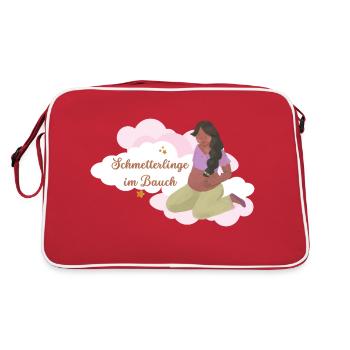 Geschenk für Schwangere 💗 Schmetterlinge im Bauch - Retro Tasche - Rot/Weiß - Hinten