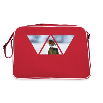 Vogel Dreieck Natur Schnee Winter Geschenk - Retro Tasche - Rot/Weiß - Hinten