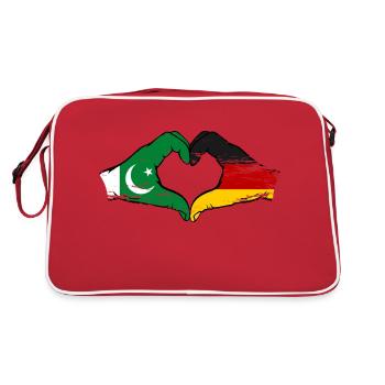 Pakistan Germany Flag Hands Heart - Retro Bag - red/white - Back