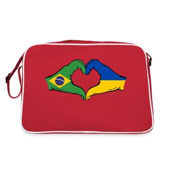 Brazil Ukraine Flag Hands Heart Shape - Retro Bag - red/white - Back
