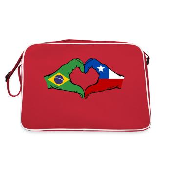 Brésil Chili Drapeau Mains Coeur Forme - Sac Retro - rouge/blanc - Dos