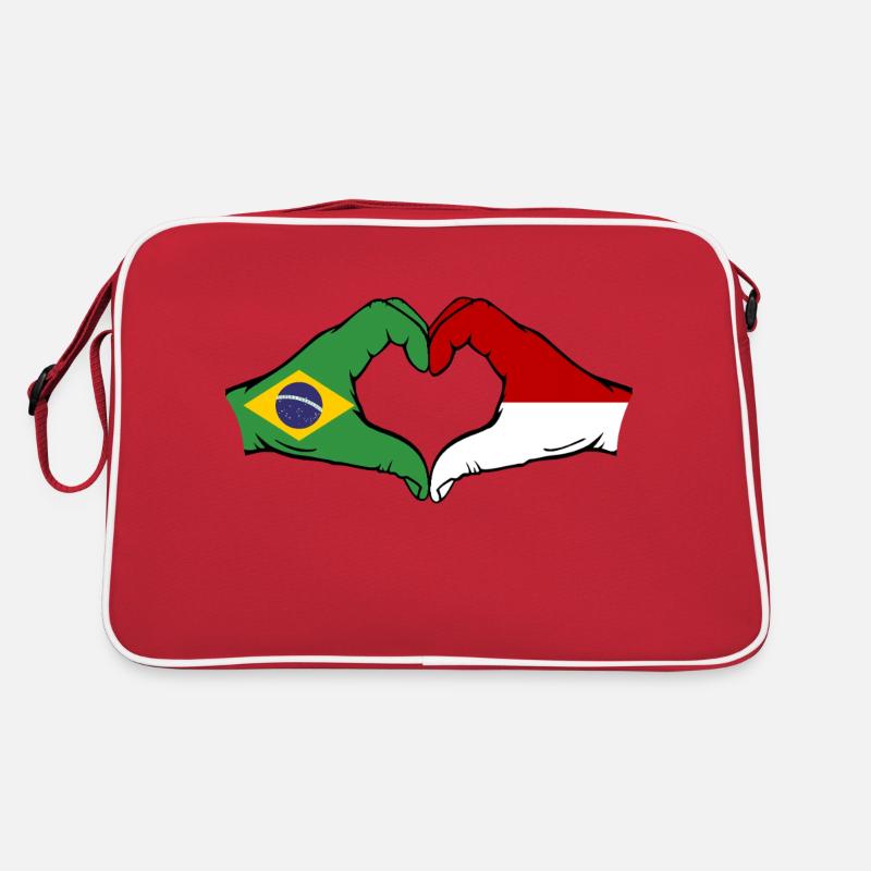 Brésil Indonésie Drapeau Main Coeur Forme Sac Retro