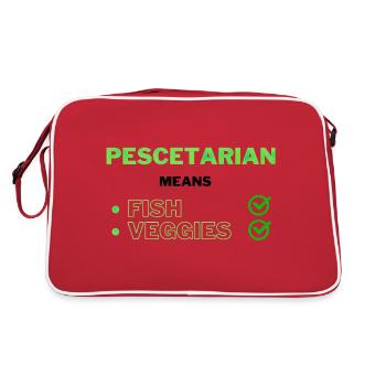 Pescetarian means Fish and Veggies Meaning - Retro Bag - red/white - Back