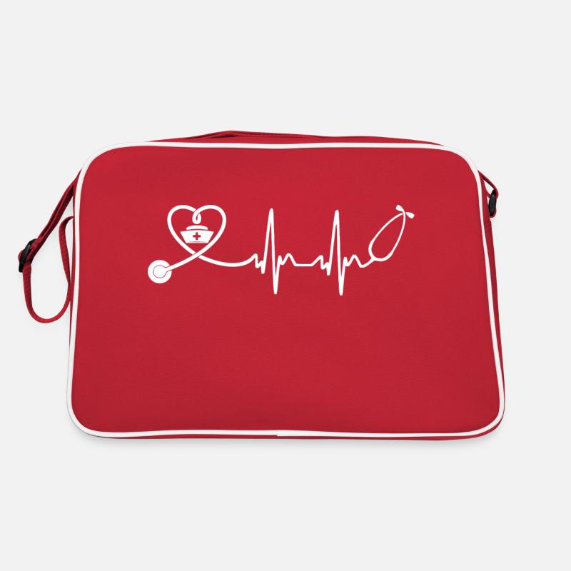 Krankenschwester - Krankenschwester - Herzschlag - Retro Tasche - Rot/Weiß