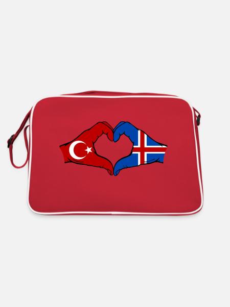 Turquie Islande Drapeau Mains Coeur Forme - Sac Retro - rouge/blanc - Dos