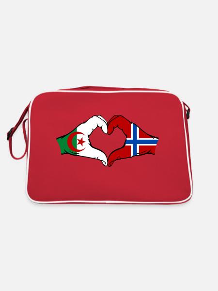 Algerien Norwegen Flagge Haende Herzform - Retro Tasche - Rot/Weiß - Hinten