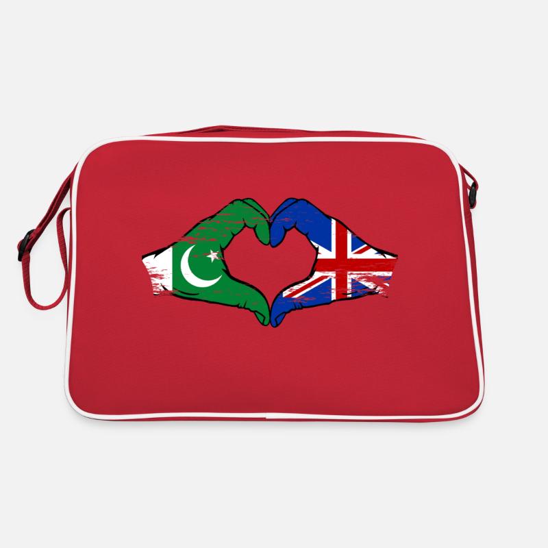 Pakistan Great Britain Flag Hands Heart Shape Retro Bag
