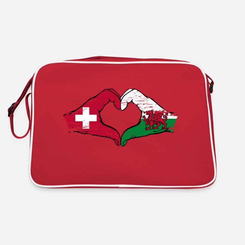 Suisse Pays de Galles Drapeau Mains Coeur Forme Utilisé Sac Retro