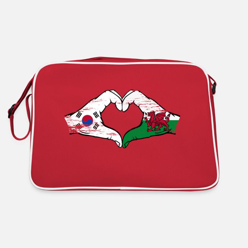 Corée du Sud Drapeau Pays de Galles mains forme de coeur utilisé Sac Retro