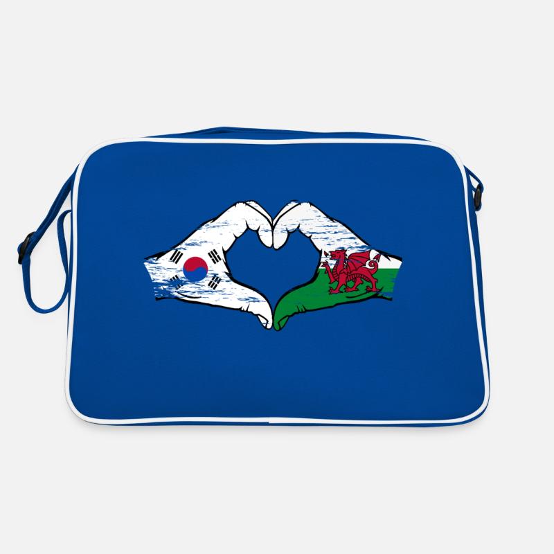 Corée du Sud Drapeau Pays de Galles mains forme de coeur utilisé Sac Retro