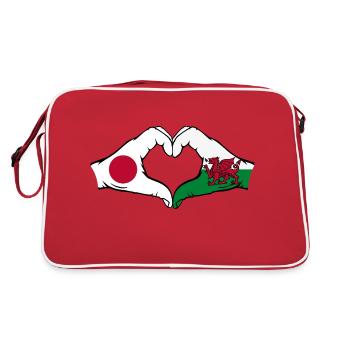 Japon Pays de Galles Drapeau Mains Coeur Forme - Sac Retro - rouge/blanc - Dos