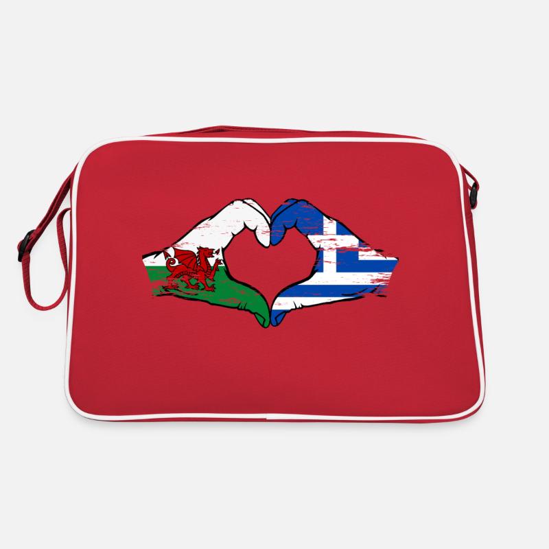 Pays de Galles Grèce drapeau mains forme de coeur utilisé Sac Retro