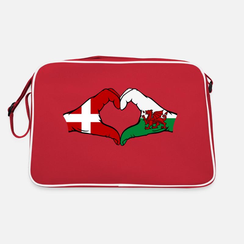 Denmark Wales Flag Hands Heart Shape Retro Bag