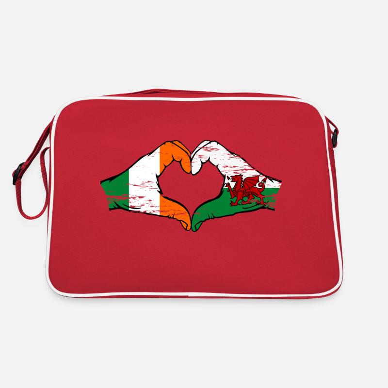 Irlande Pays de Galles Drapeau Mains Coeur Forme Utilisé Sac Retro