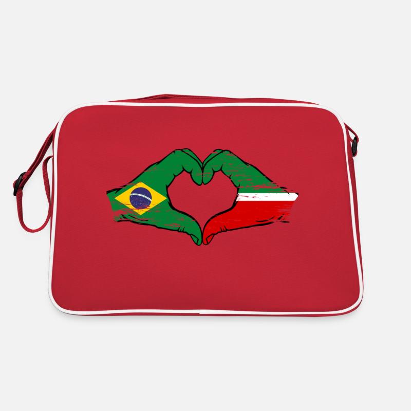 Brésil Tatarstan drapeau mains coeur utilisé - Sac Retro - rouge/blanc