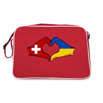 Switzerland Ukraine Flag Hands Heart Shape - Retro Bag - red/white - Back