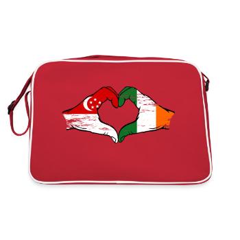 Singapore Ireland Flag Hands Heart Shape Used - Retro Bag - red/white - Back