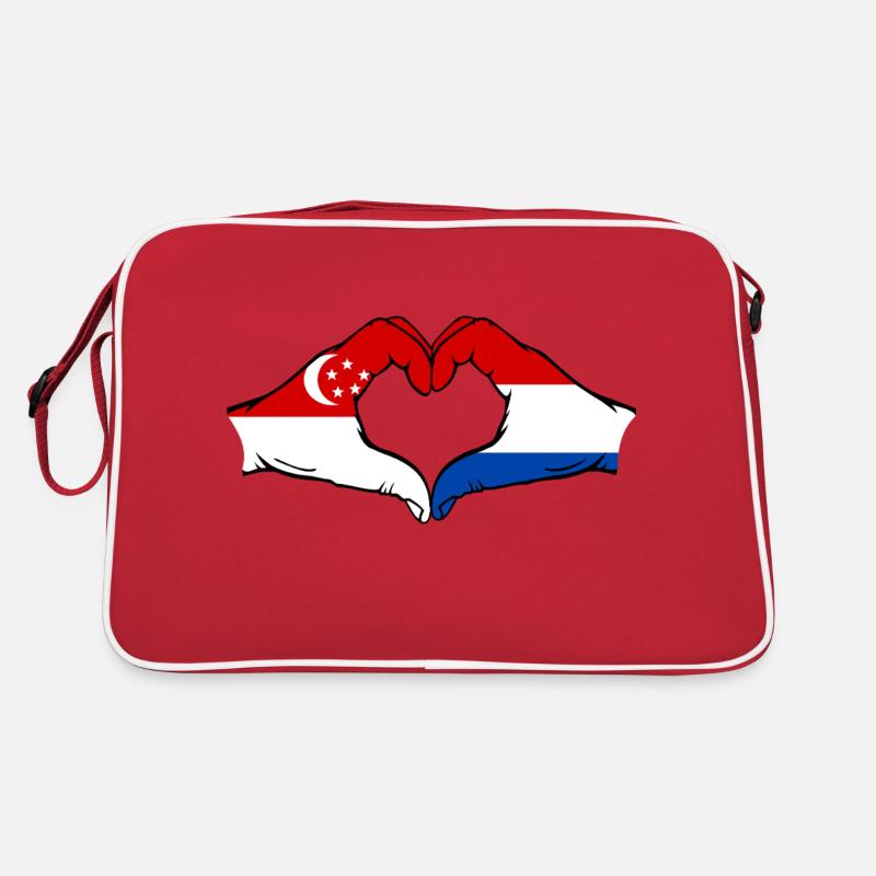 Singapour Hollande Drapeau Mains Coeur Forme Sac Retro