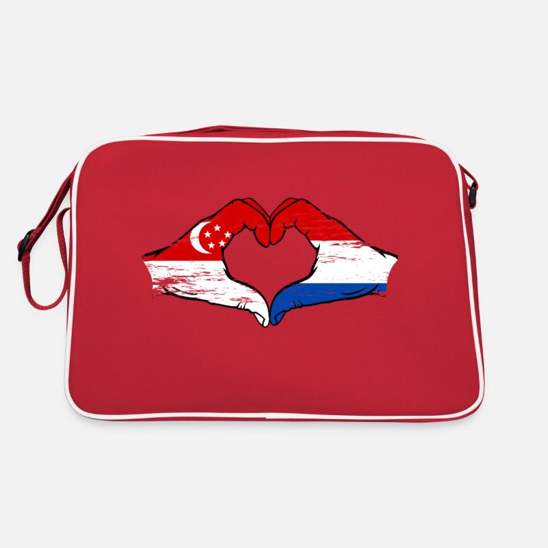 Singapour Hollande drapeau mains forme coeur utilisé Sac Retro