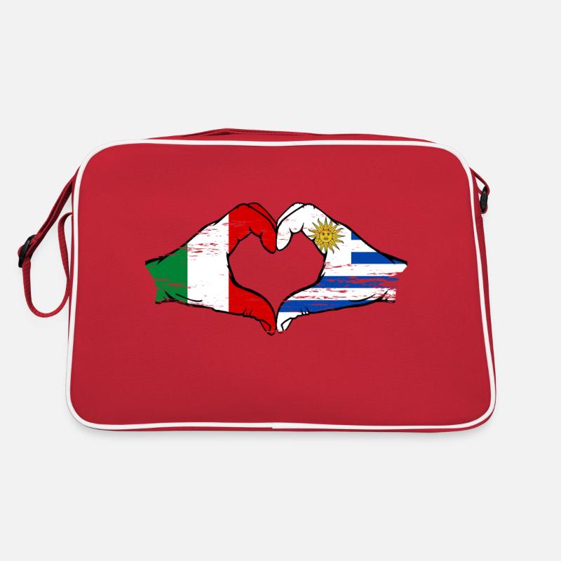 Italy Uruguay Flag Hands Heart Shape Used Retro Bag
